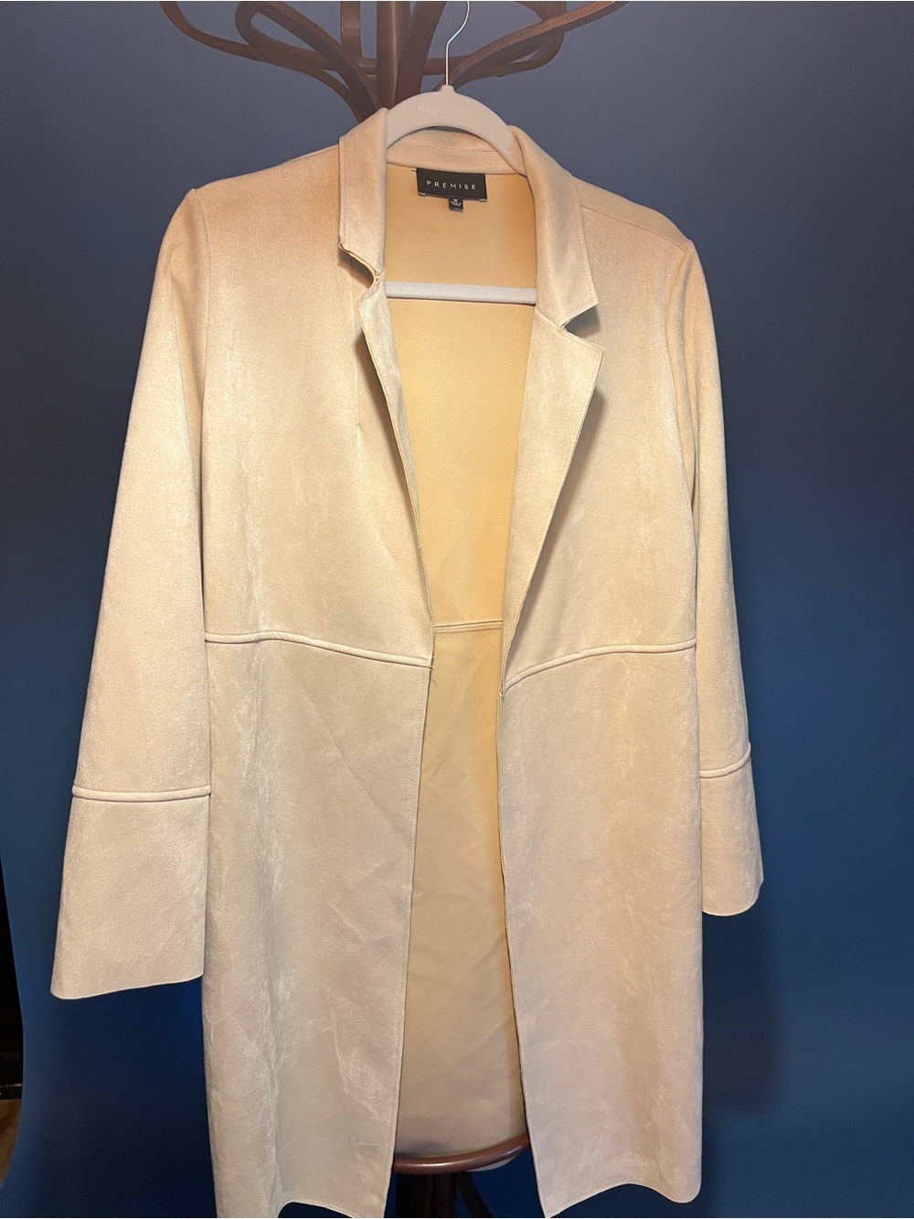 Premise Saks OFF 5th Cream Open-Front Faux Leather Blazer Coat